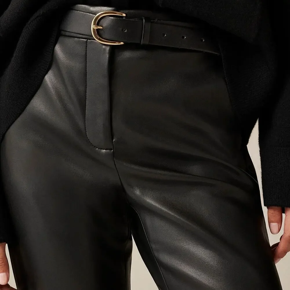 J.CREW Collection Kate Straight-Leg Pant In Vegan Leather  Black Size 8